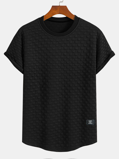 Checkerboard Jacquard Curved Hem T-Shirt