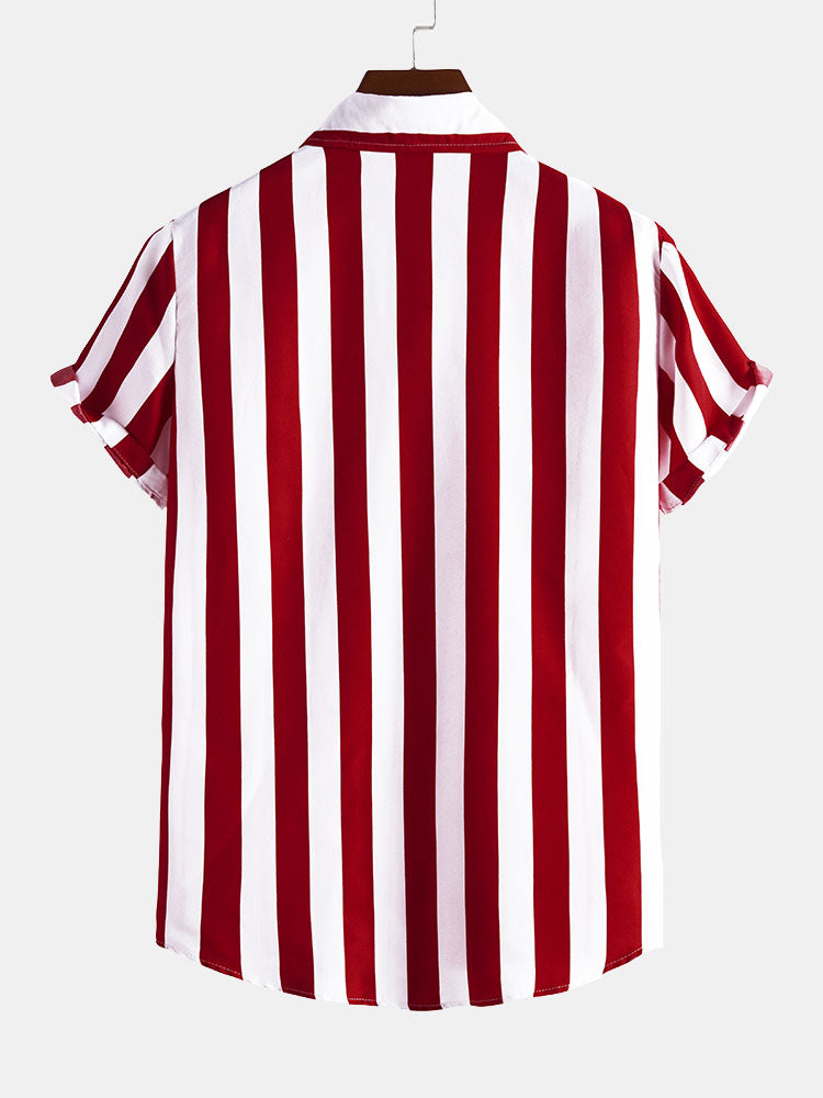 Broad Striped Stand Collar Shirts