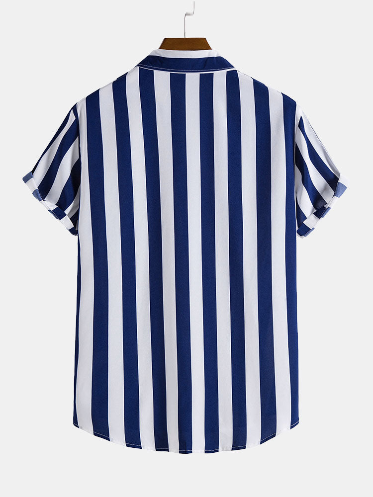 Broad Striped Stand Collar Shirts