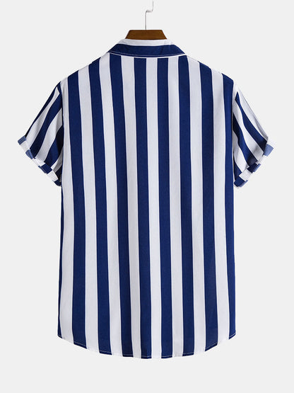 Broad Striped Stand Collar Shirts