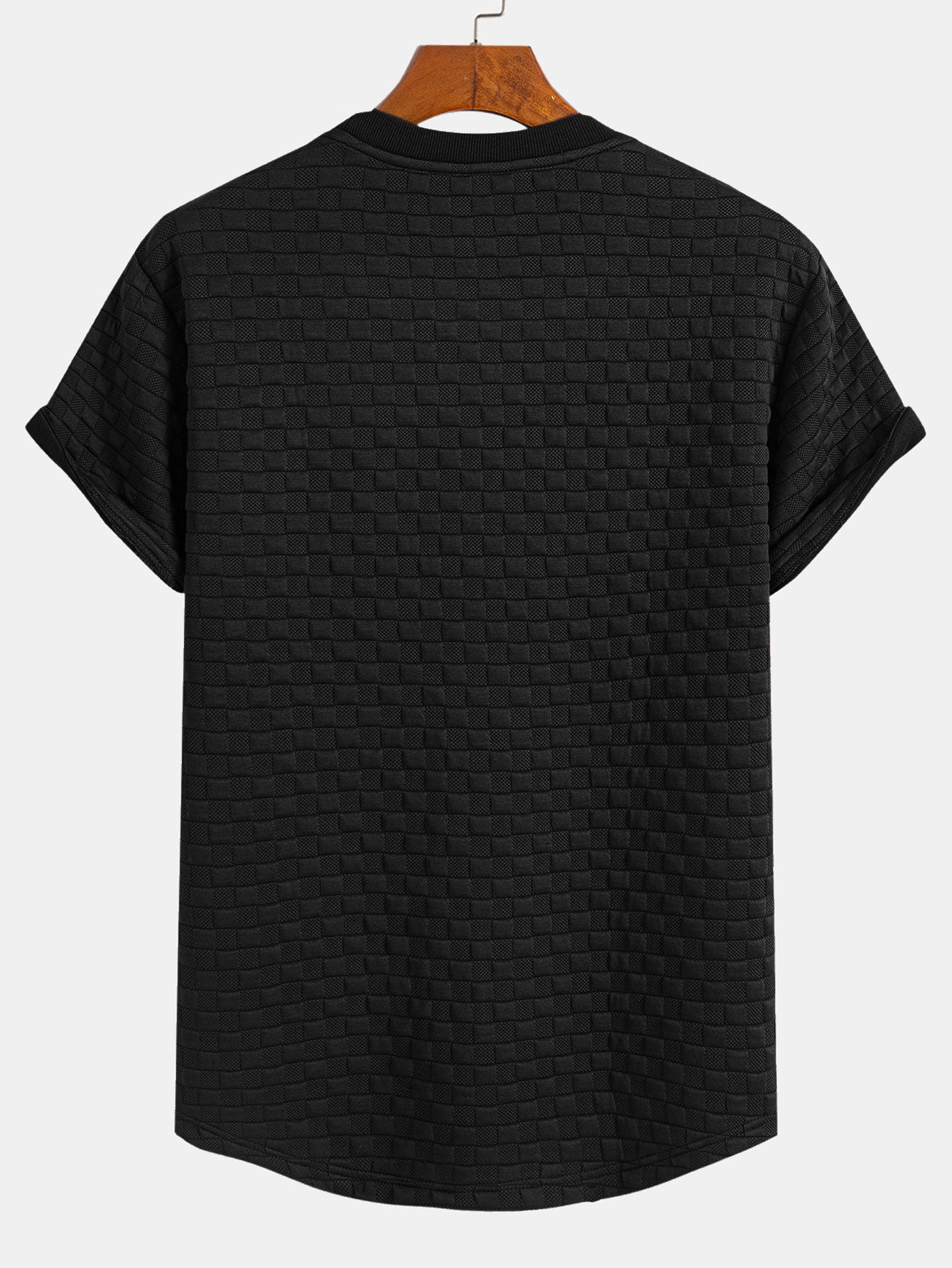 Checkerboard Jacquard Curved Hem T-Shirt