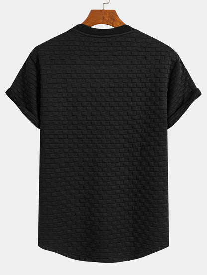 Checkerboard Jacquard Curved Hem T-Shirt