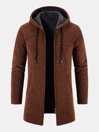 Textured Hooded Sweater with Extended Length