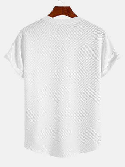 Striped Jacquard Short Sleeve T-Shirt with Arc Hem