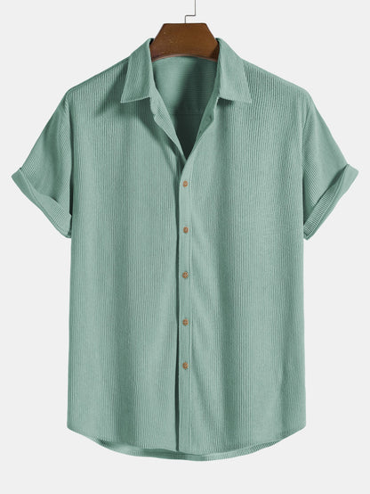 Short-Sleeve Corduroy Button-Up Shirt with Matching Shorts