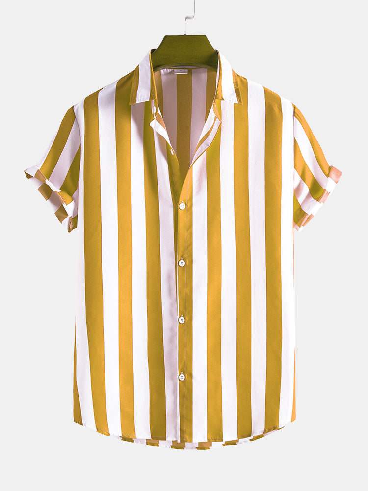 Broad Striped Stand Collar Shirts