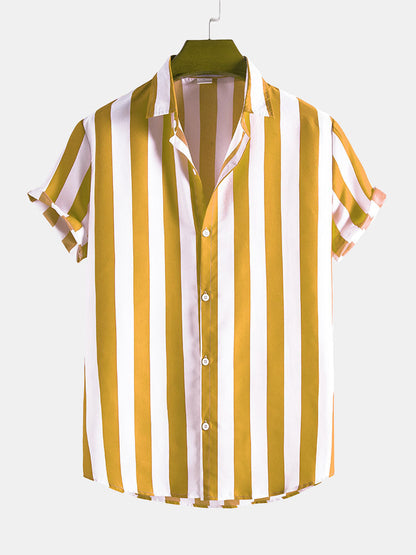 Broad Striped Stand Collar Shirts