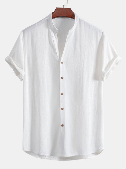 V-Neck Linen-Rayon Blend Top with Straight Leg Linen Trousers
