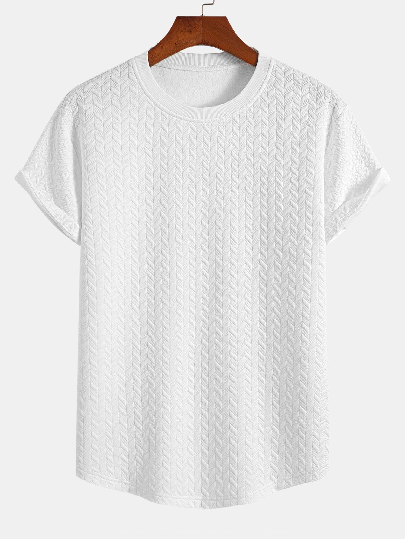 T-shirt con orlo ad arco e trama jacquard
