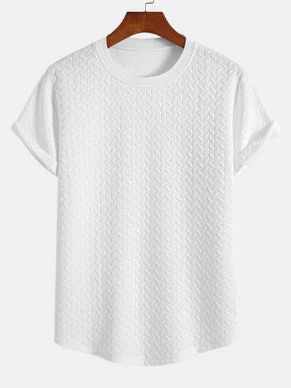 T-shirt con orlo ad arco e trama jacquard