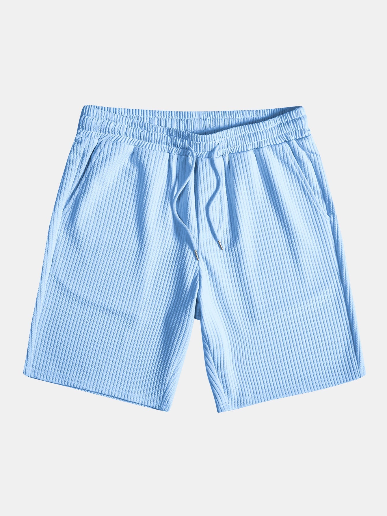 V-Neck Ribbed Polo with Short Sleeves & Drawstring Ribbed Shorts
