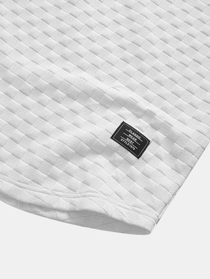 Checkerboard Jacquard Hooded T-Shirt with Arc Hem & Matching Shorts