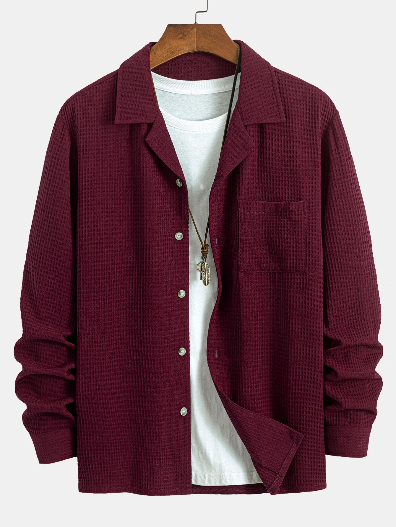 Camicia a maniche lunghe in maglia a nido d'ape con colletto cubano