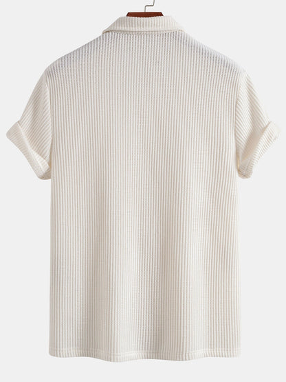 V-Neck Polo with Short Sleeves and Waffle Texture