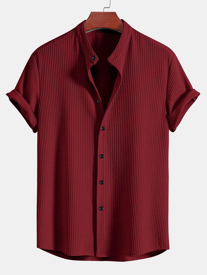 Ribbed Stand Collar Shirt with Muscle Fit