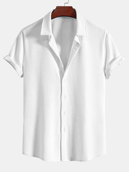 Ribbed Muscle Fit Button-Up Shirt and Shorts Set