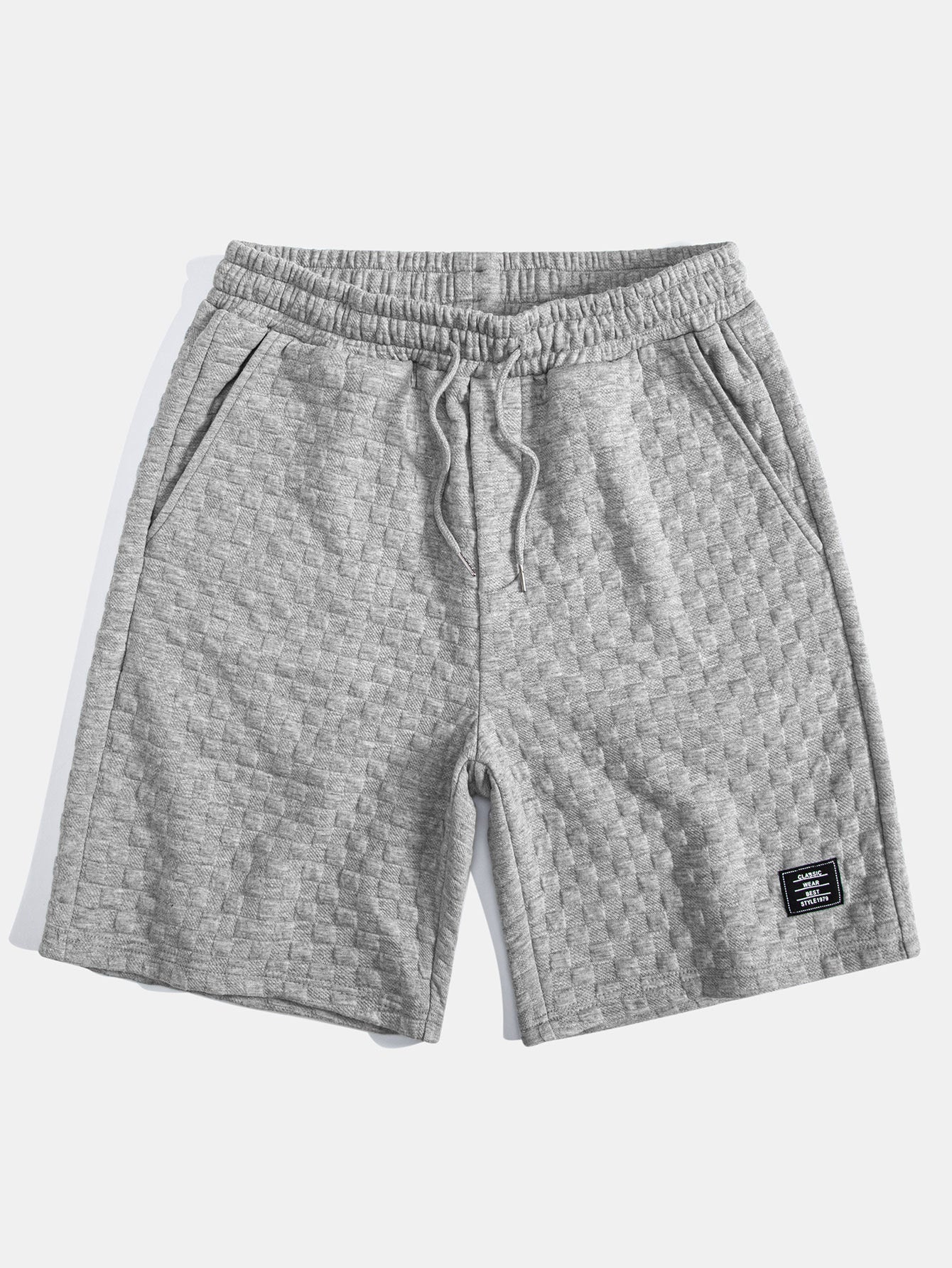 Checkerboard Jacquard Hooded T-Shirt with Arc Hem & Matching Shorts