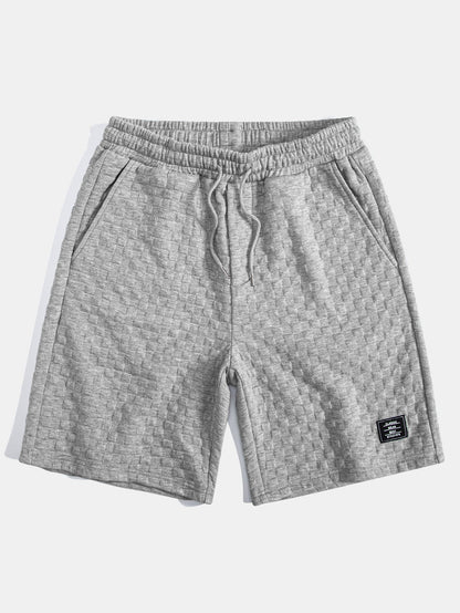 Checkerboard Jacquard Hooded T-Shirt with Arc Hem & Matching Shorts
