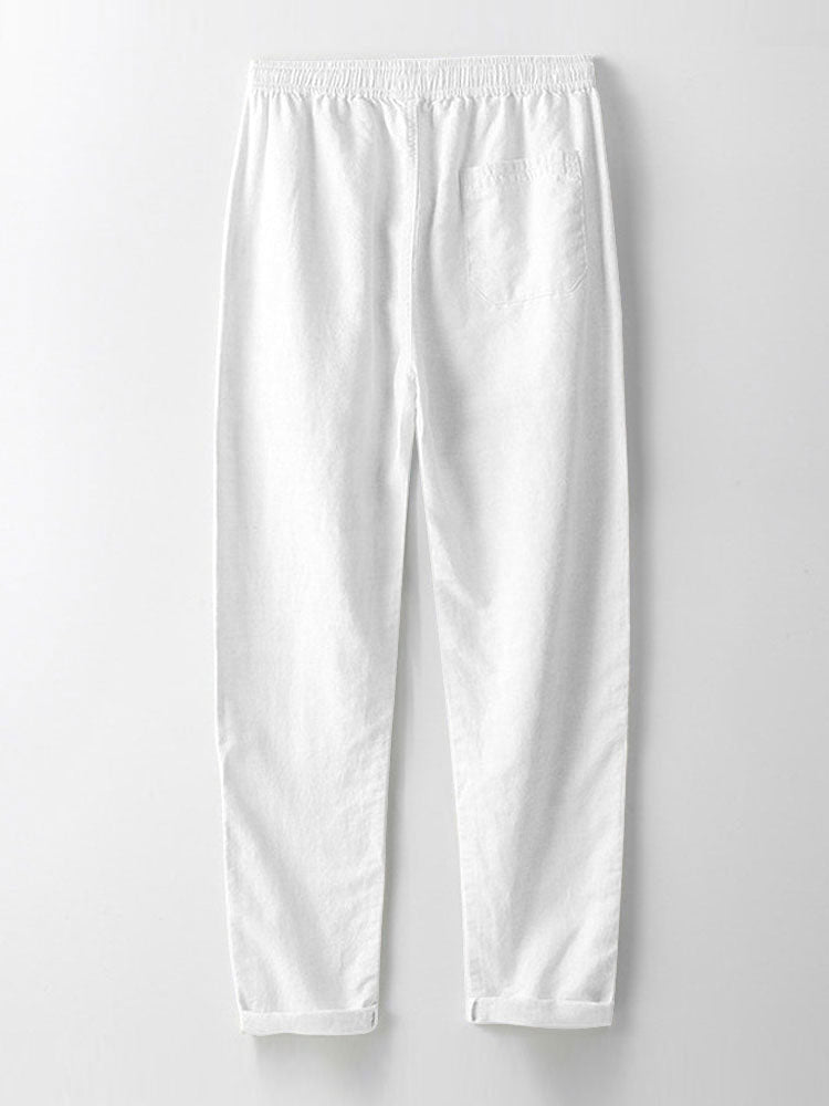 Linen-Style Short Sleeve Basic Shirts & Straight Leg Linen Trousers