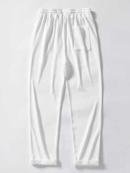 Geometric Rhombus Jacquard Knit Polo with Straight Leg Ribbed Trousers