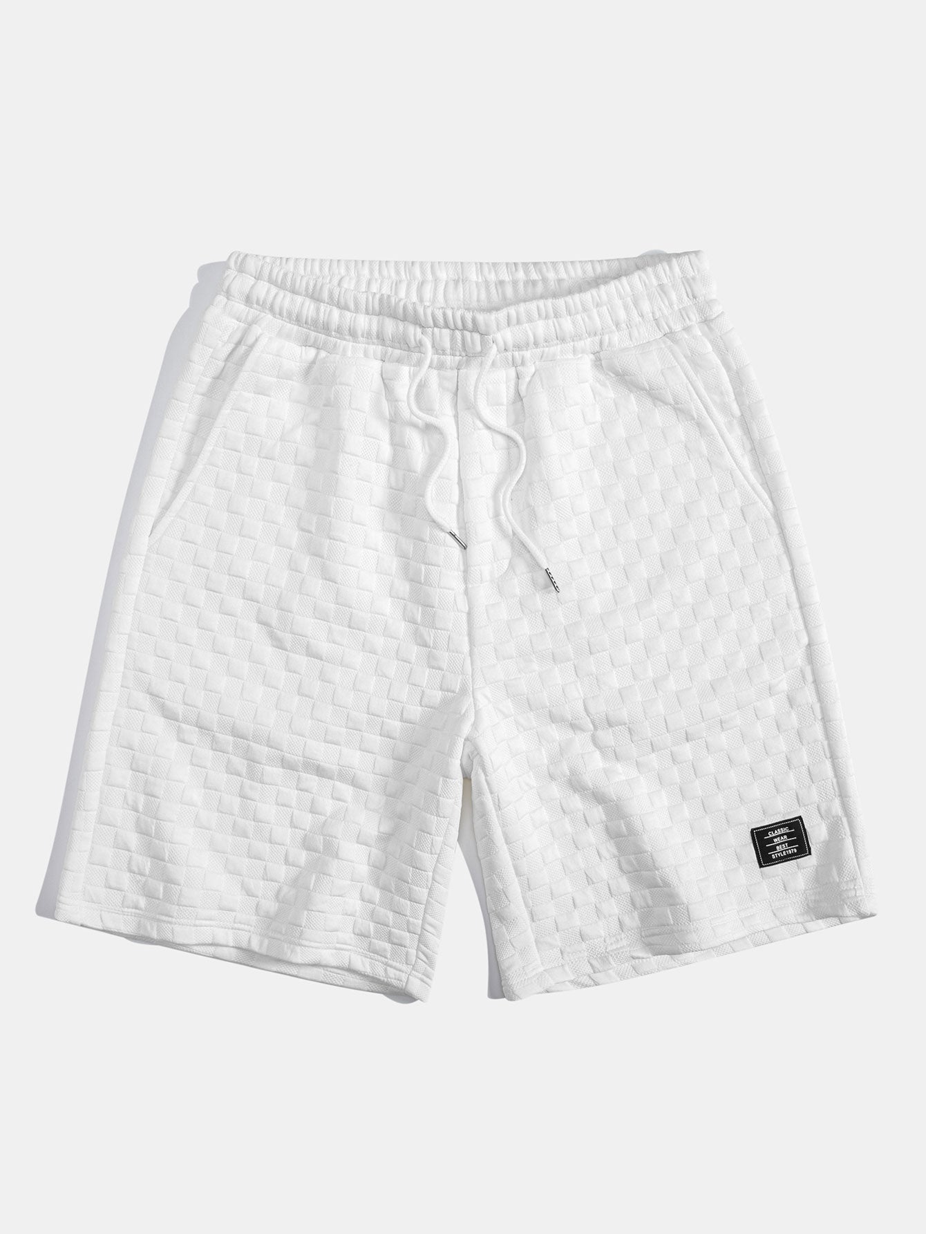 Checkerboard Jacquard Hooded T-Shirt with Arc Hem & Matching Shorts