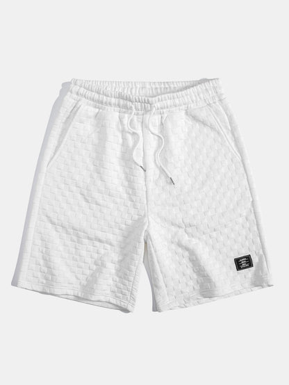Checkerboard Jacquard Hooded T-Shirt with Arc Hem & Matching Shorts