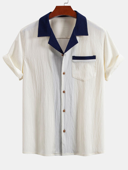 Textured Cuban Shirt with Contrasting Details & Straight Leg Trousers