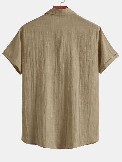 Short Sleeve Polo Shirt with Linen Look and Collar