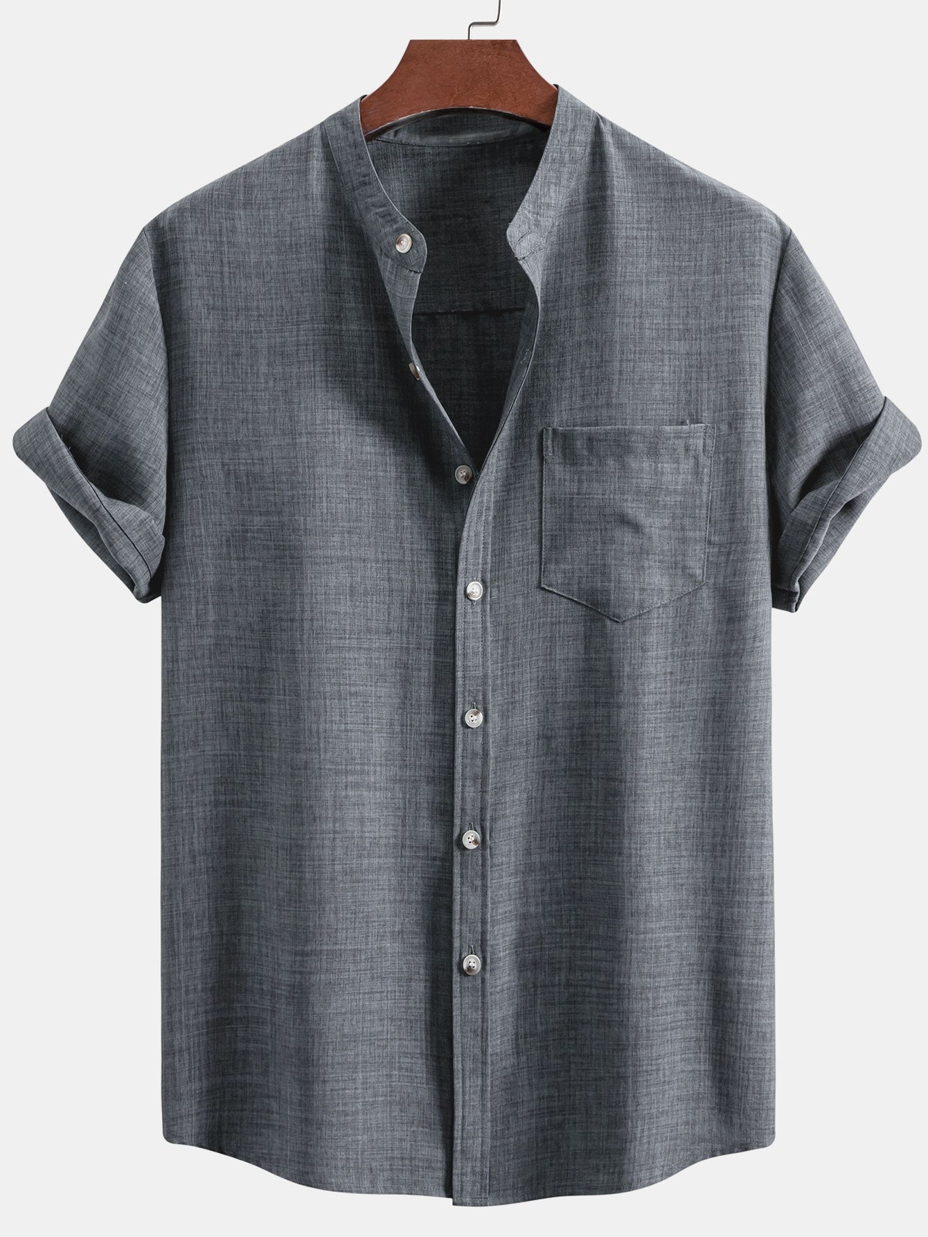 Short Sleeve Stand-Up Collar Shirt