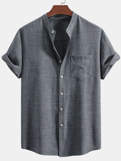 Short Sleeve Stand-Up Collar Shirt