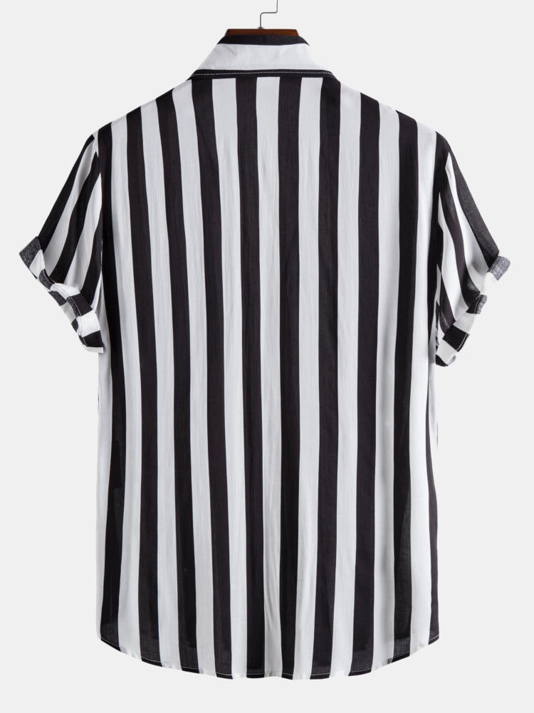 Broad Striped Stand Collar Shirts