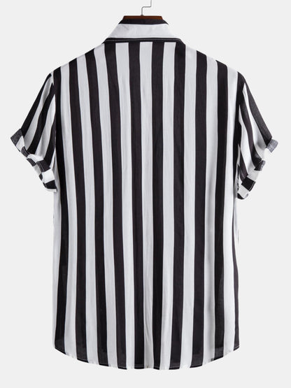 Broad Striped Stand Collar Shirts