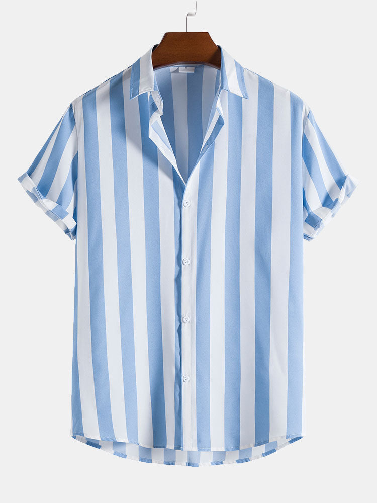 Broad Striped Stand Collar Shirts