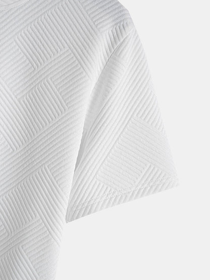 Striped Jacquard Short Sleeve T-Shirt with Arc Hem