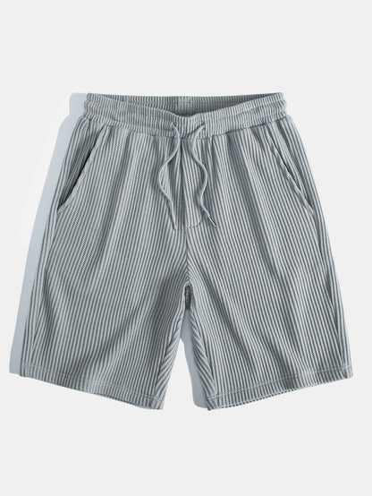 Waffle Knit Hooded T-Shirt with Arc Hem & Drawstring Waffle Shorts