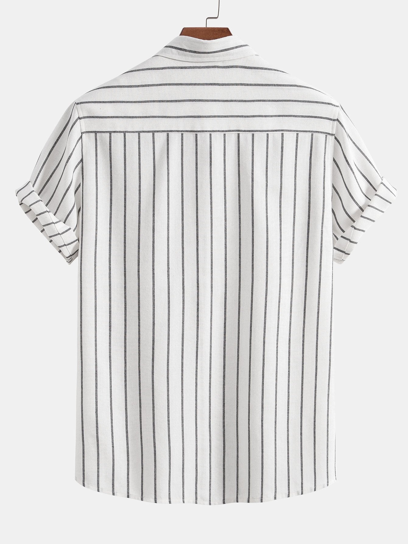 Striped Cotton Blend Button-Up Shirt with Straight-Leg Linen Trousers