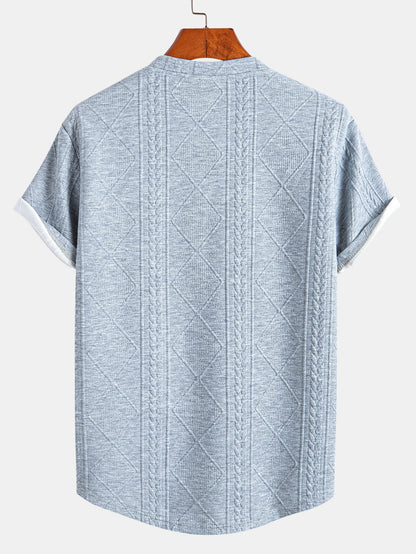 Geometric Jacquard Arc Hem T-Shirt and Shorts Set with Short Sleeves