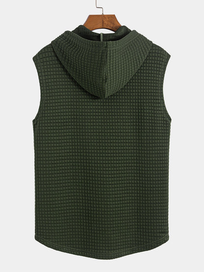 Waisted Sleeveless Hooded Waffle Vest