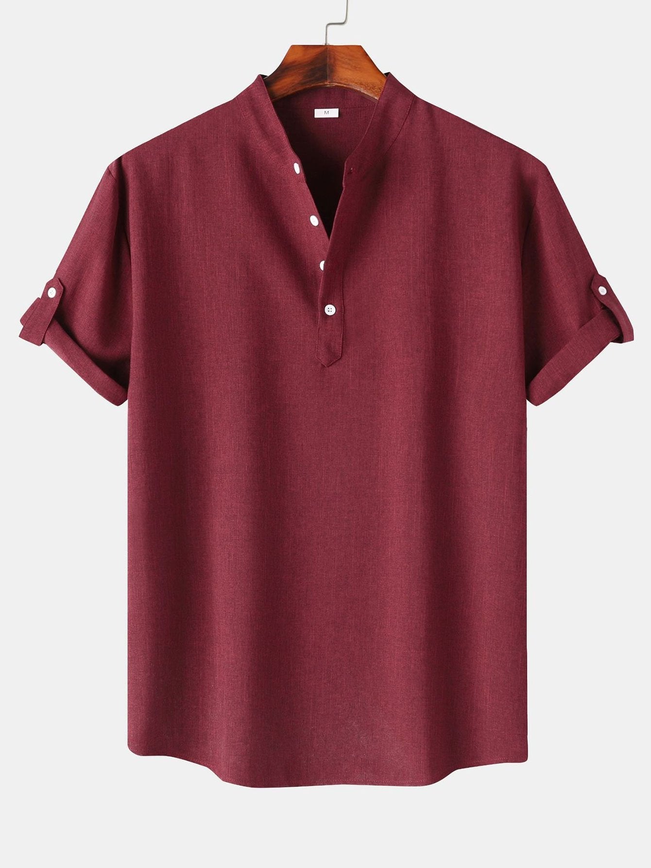Short Sleeve Henley Shirt with Linen Texture