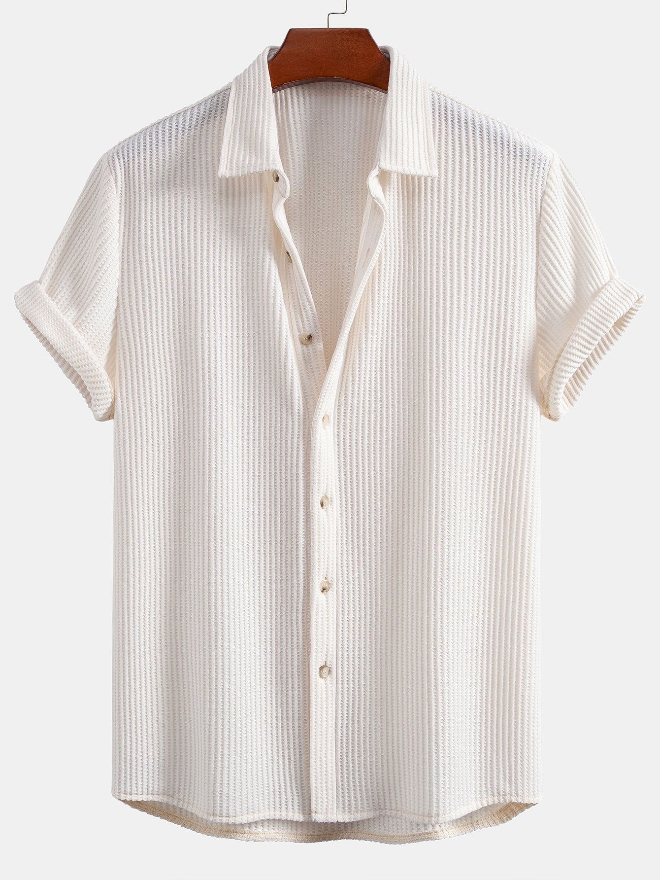 Chemise boutonnée gaufrée avec short gaufré à cordon assorti