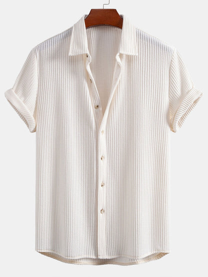 Chemise boutonnée gaufrée avec short gaufré à cordon assorti