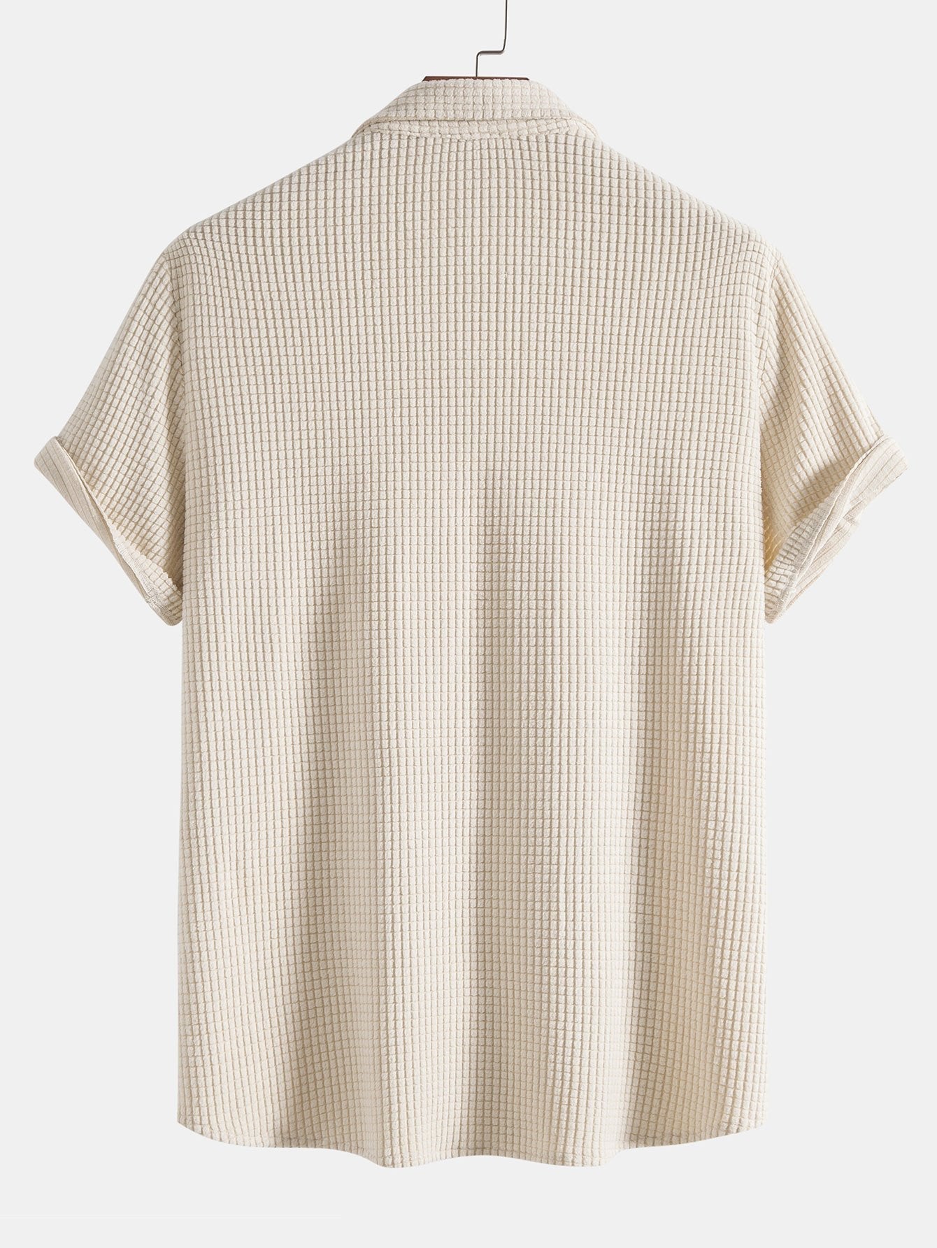 Completo camicia e pantaloncini in maglia a nido d'ape con bottoni