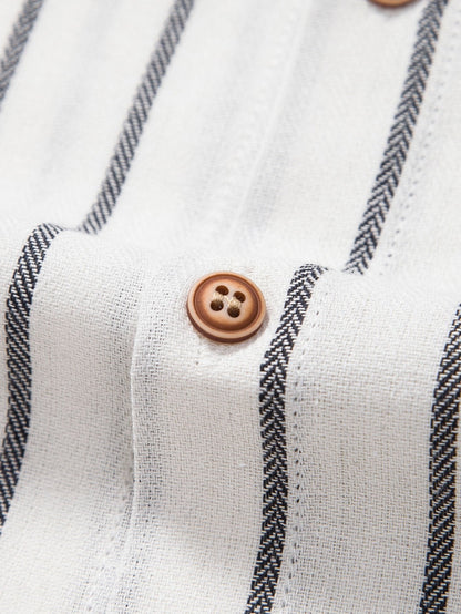 Striped Button-Up Shirt in Cotton Blend with Linen Drawstring Shorts