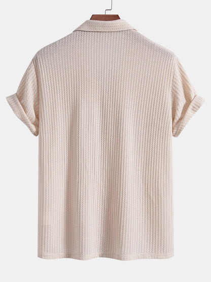 Short Sleeve Waffle Knit Cuban Shirt with Straight Leg Linen Trousers
