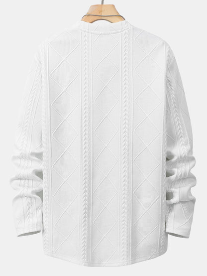 Geometric Jacquard Long Sleeve T-Shirt with Arc Hem