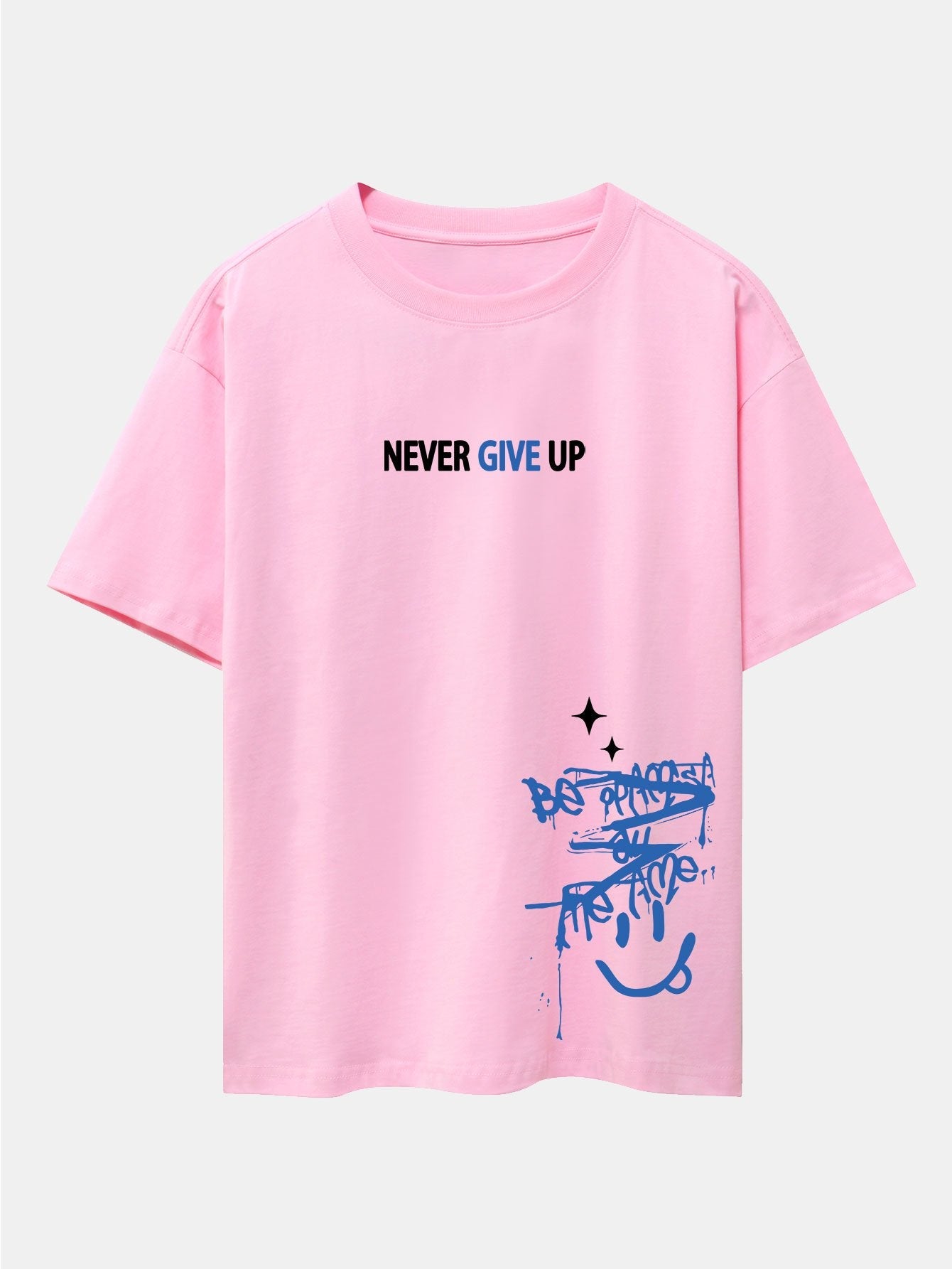 Never Give Up Smiley Face Graphic Oversized Drop Shoulder T-Shirt
