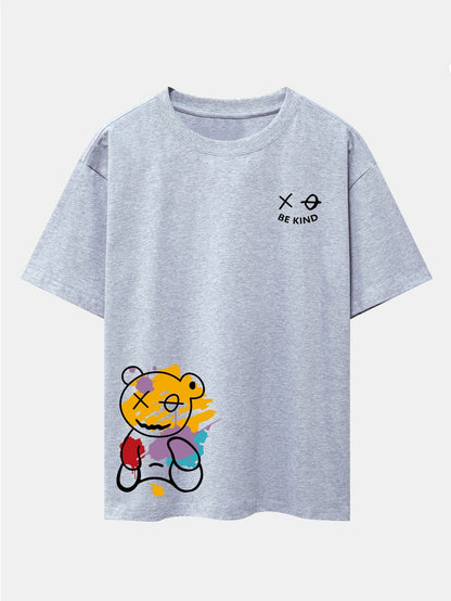 Oversized Drop Shoulder T-Shirt with Graffiti Bear Print