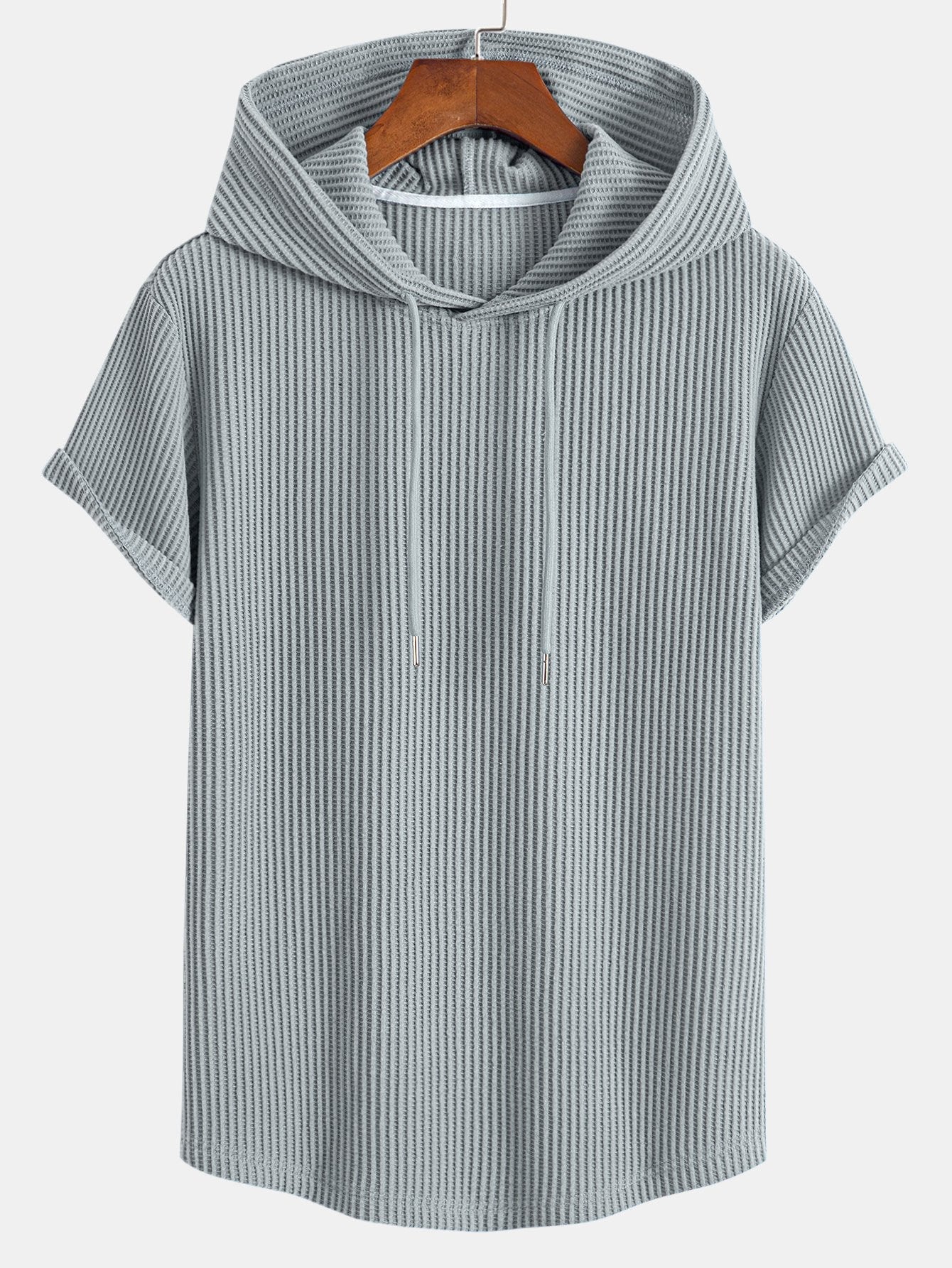 T-shirt con cappuccio in maglia a nido d'ape, orlo ad arco e pantaloncini a nido d'ape con coulisse