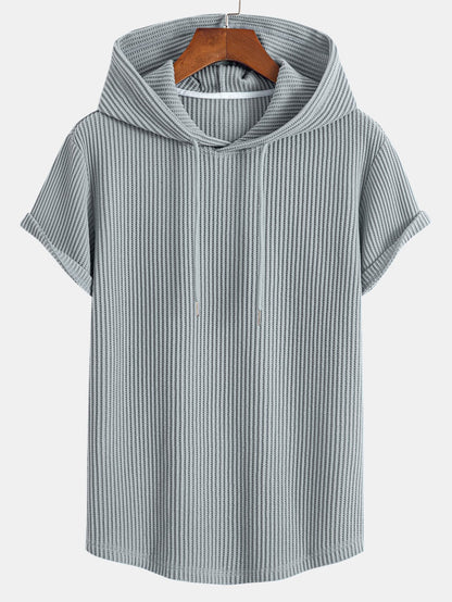 T-shirt con cappuccio in maglia a nido d'ape, orlo ad arco e pantaloncini a nido d'ape con coulisse