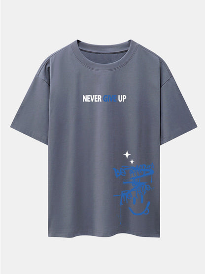 Never Give Up Smiley Face Graphic Oversized Drop Shoulder T-Shirt